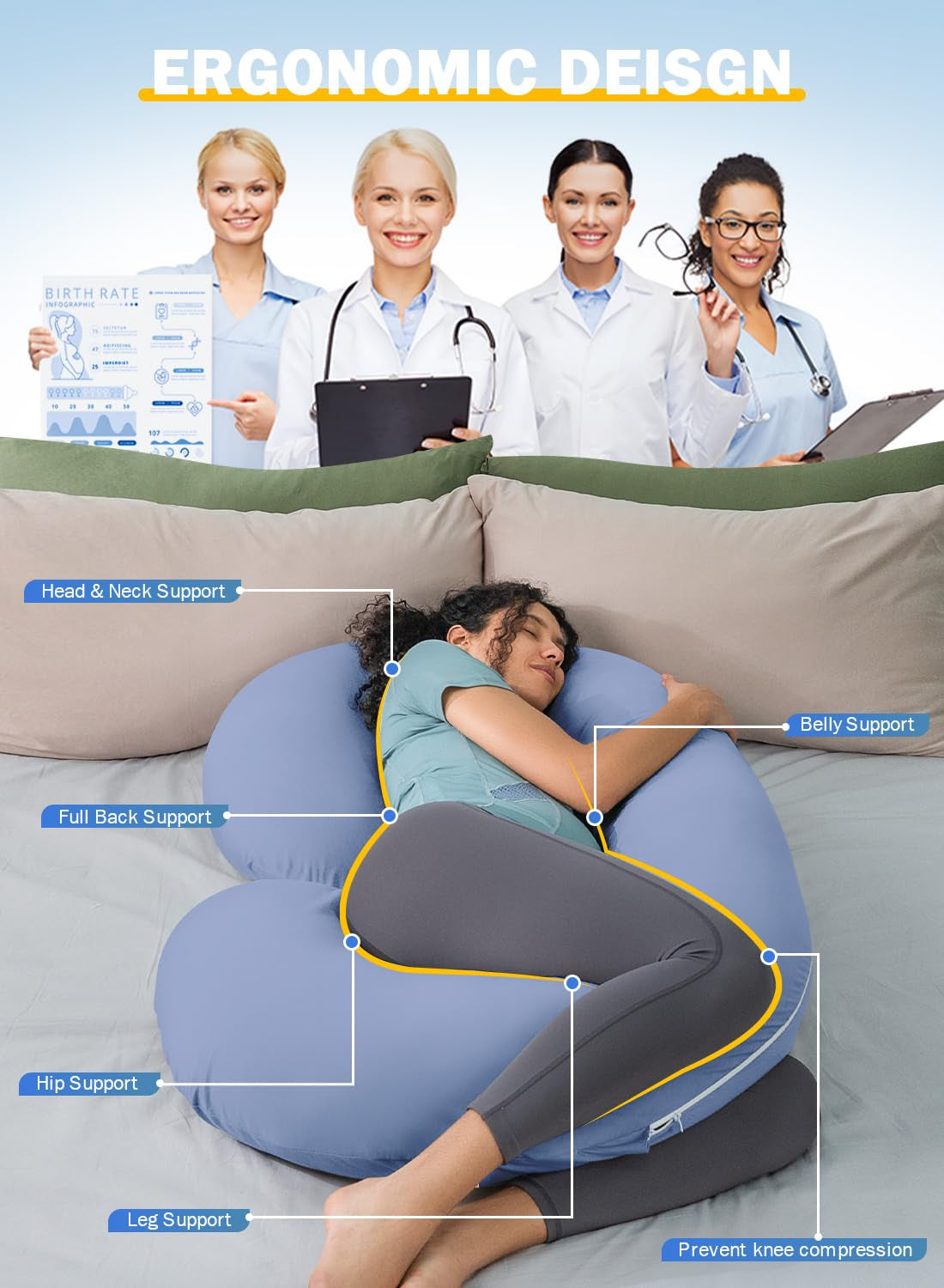 Cooling Pregnancy Pillow, Maternity Pillow for Pregnant Women(Cooling Blue)